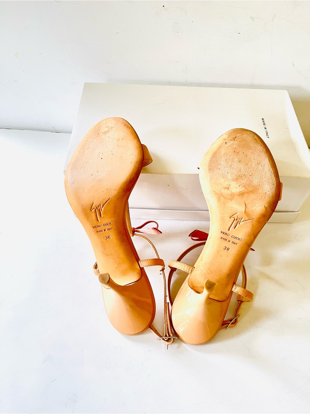 Giuseppe Zanotti peach nude strappy high heel sandals with bow 38 - Picture 9 of 10